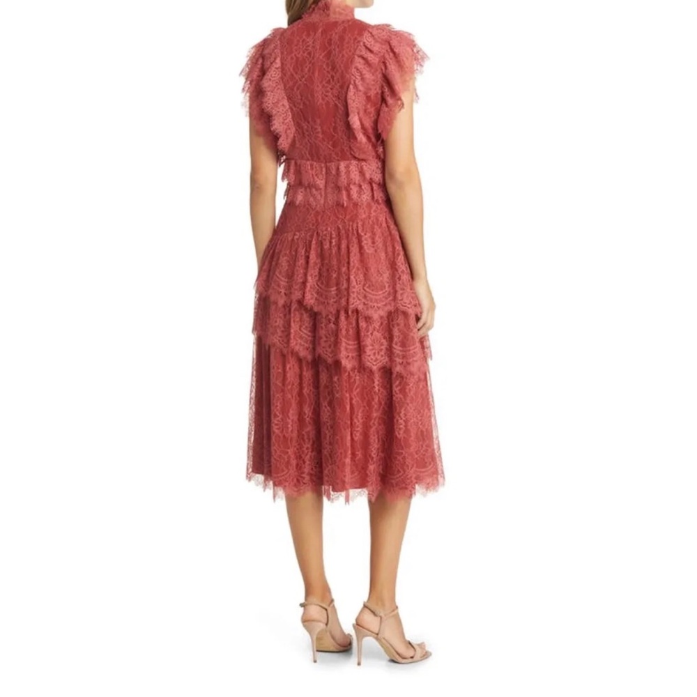 EYELASH-LACE MIDI-DRESS IN RUST - Picture 3 of 11